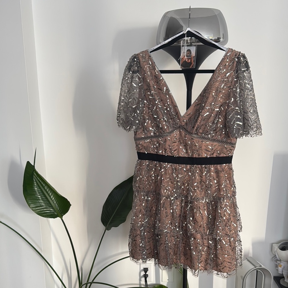 Self Portrait Leaf Sequin Mini Dress - Picture 3 of 9